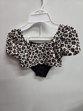 Leopard Print Puff Sleeve  Swimsuit White, Black & Brown